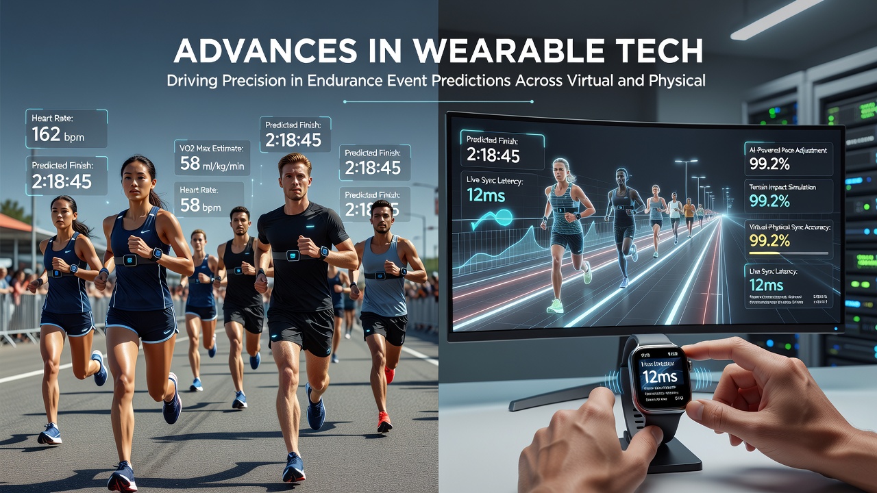 Virtual endurance cycling session with wearable data overlay on digital platform
