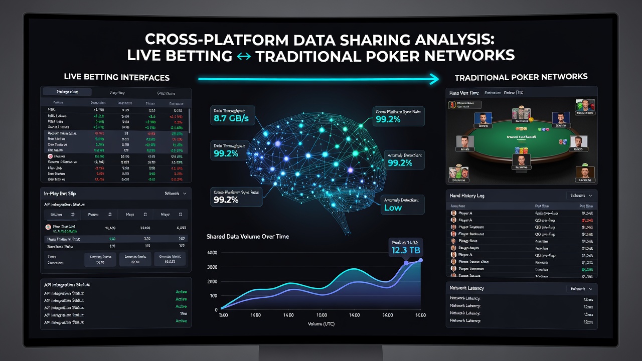 Diagram showing data flow between live betting dashboards and poker network servers