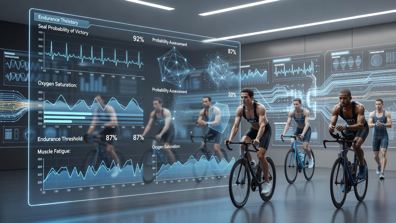 Athletes wearing biometric sensors during a virtual endurance race on digital platforms in 2026