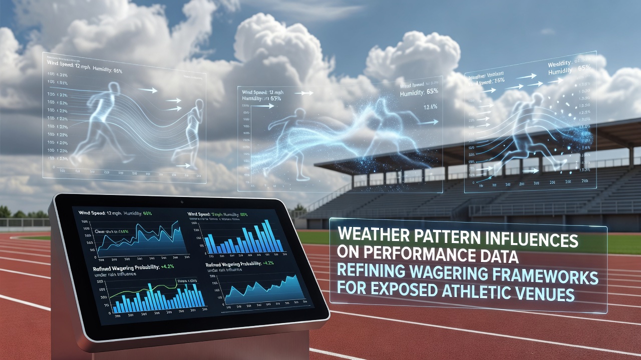 Outdoor stadium with weather monitoring equipment and performance tracking sensors during variable conditions